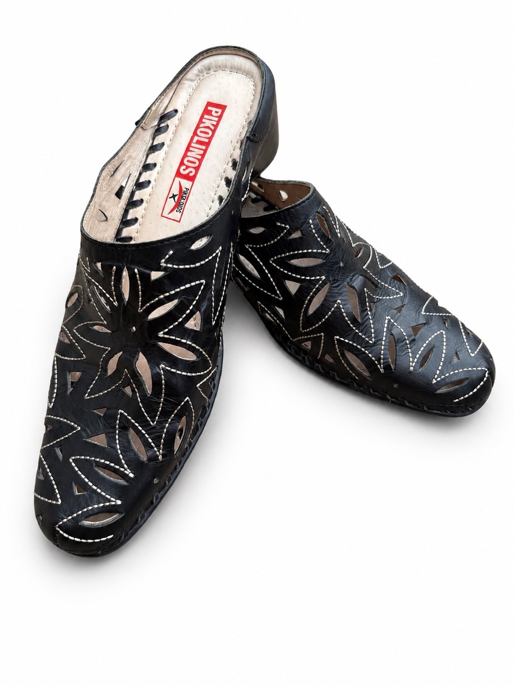 Pikolinos Vintage Black Leather Cutout Mule Clogs Euro 40 US 9